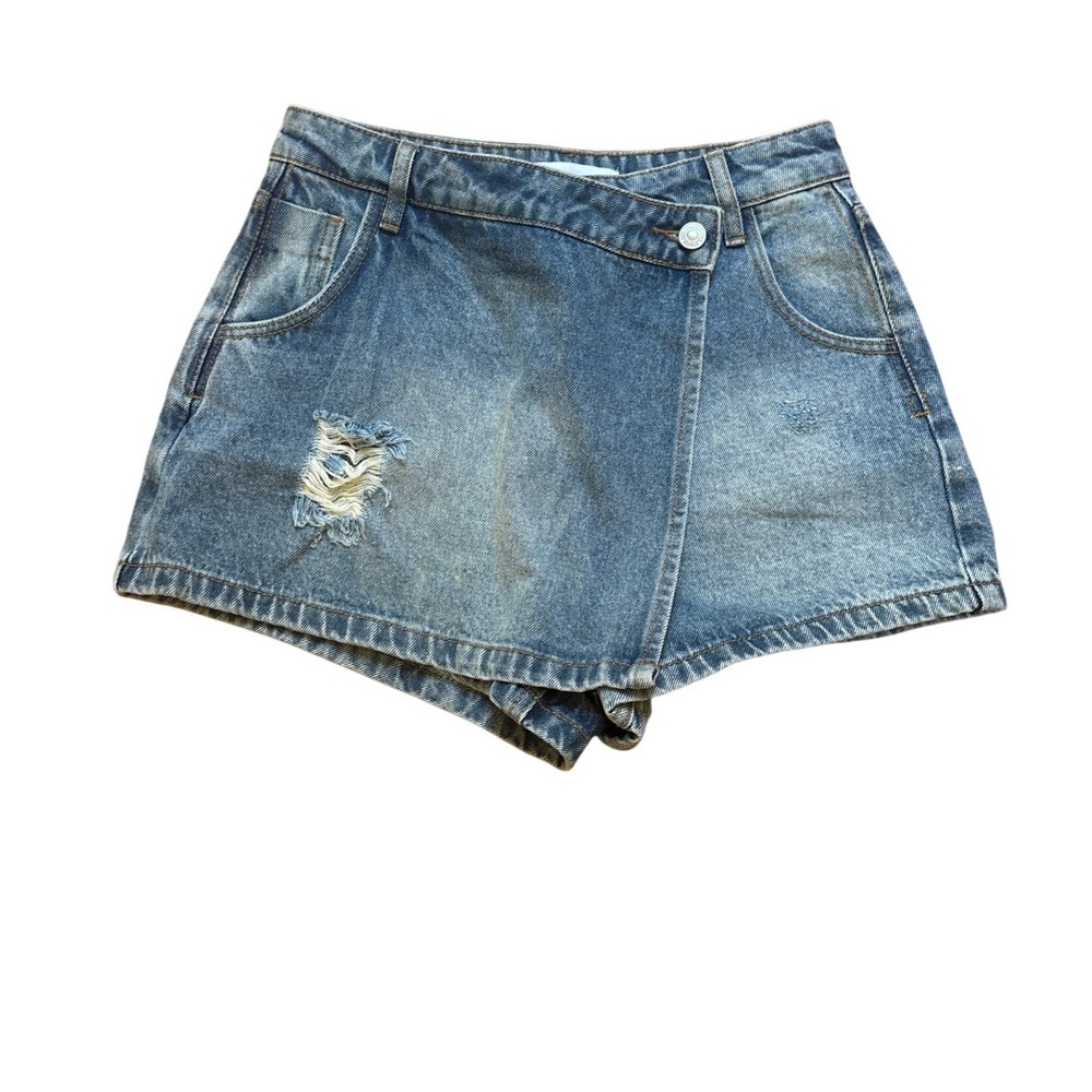 Endless Rose Denim Skort Womens Blue Excellent Distressed Wrap Front SIZE S